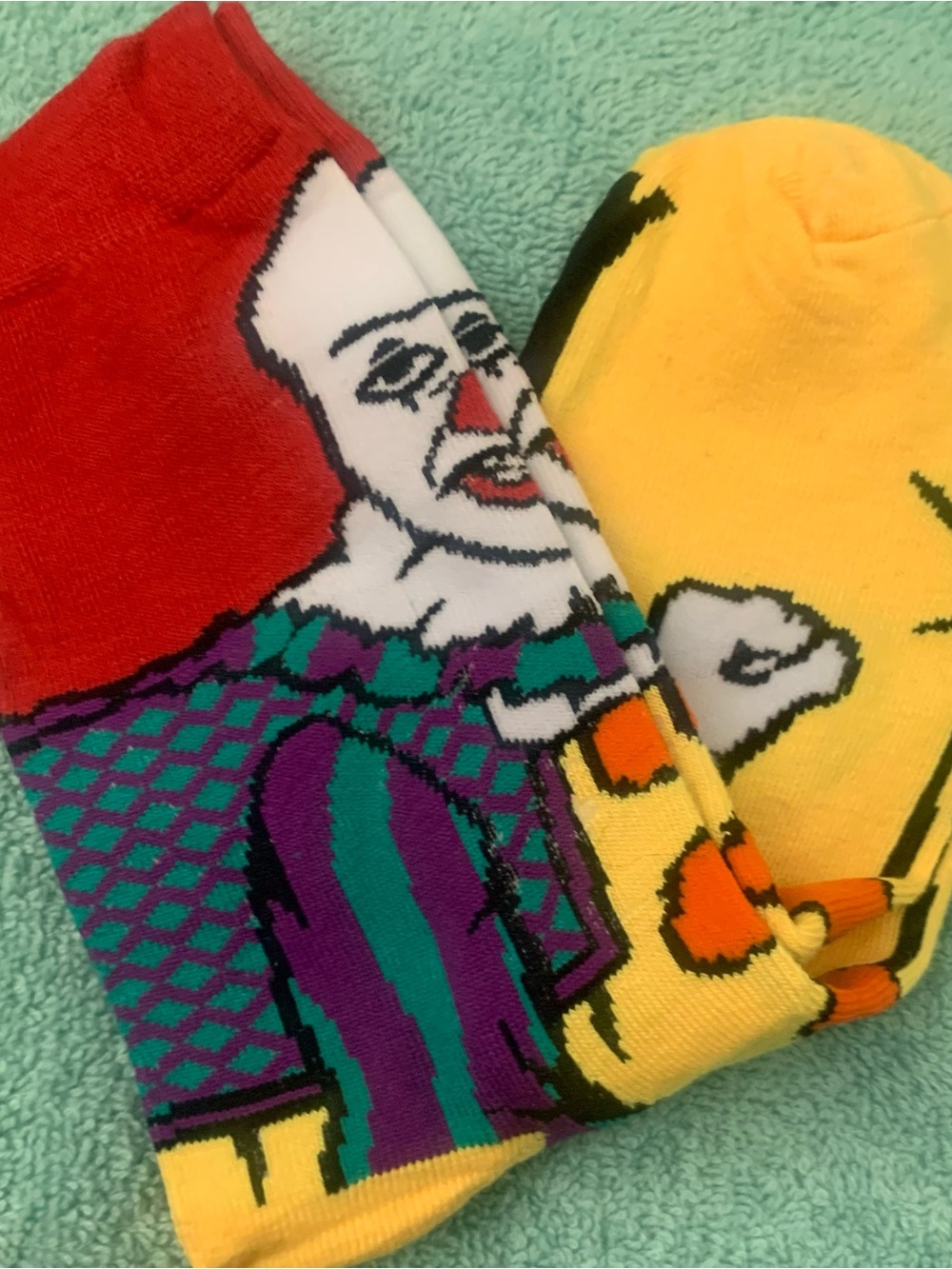 Novelty Clown Print Men's Crew Socks - Yellow & Red